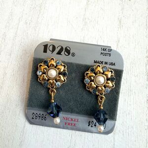 1928 Jewelry Gold-Tone Blue Crystal & Faux Pearl Drop Earrings